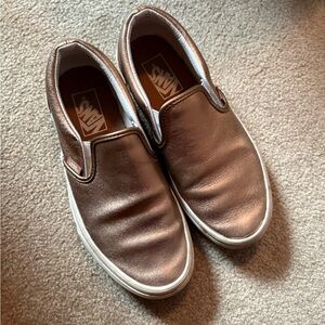 Bronze Rose Gold Metallic Slip On Vans